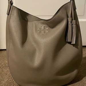 Tory Burch pebble, leather hobo bag, French gray, NWNT.